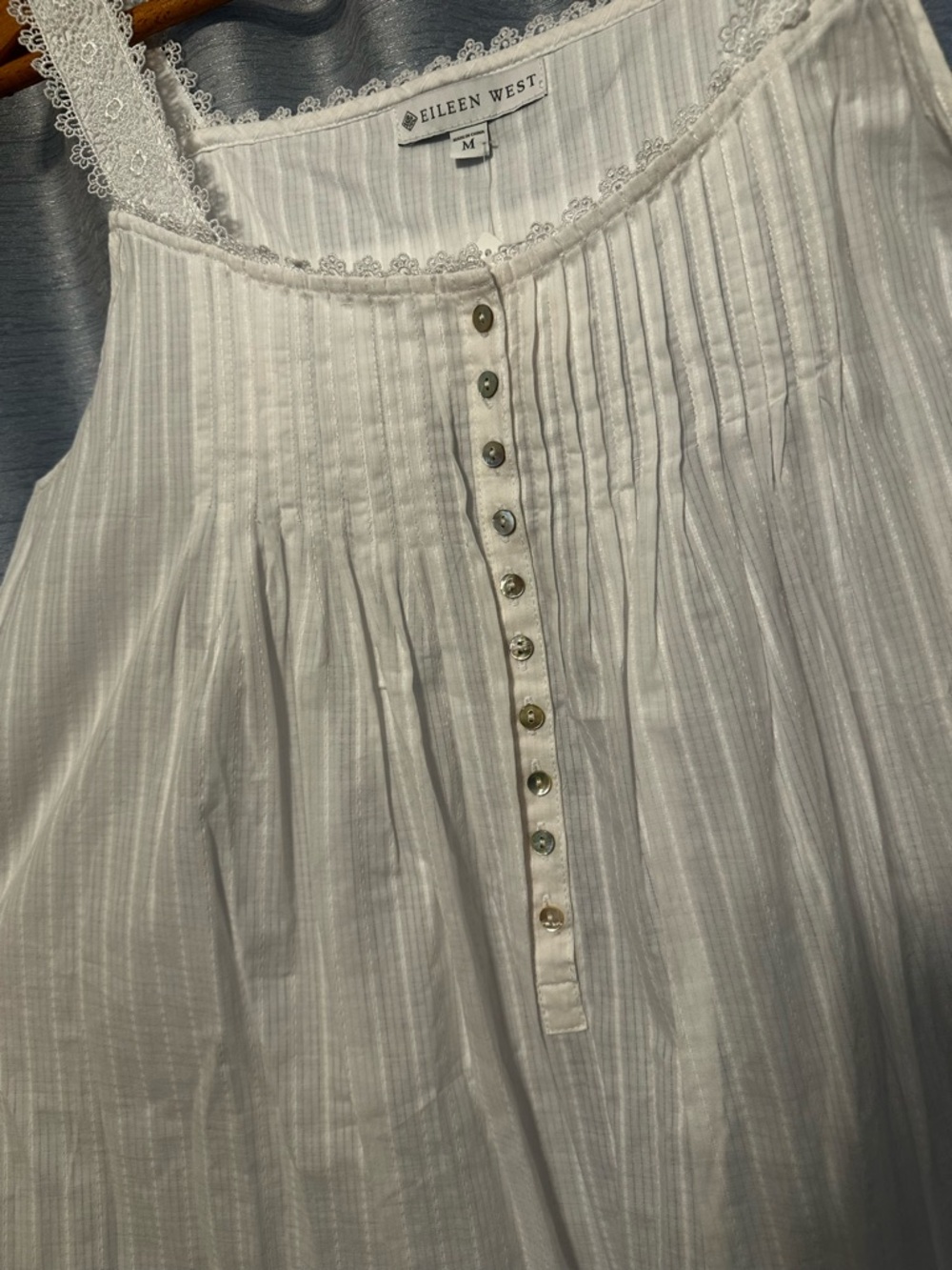 NWT-Eileen West White Cotton Nightdress with Pintucks and Lace Details
